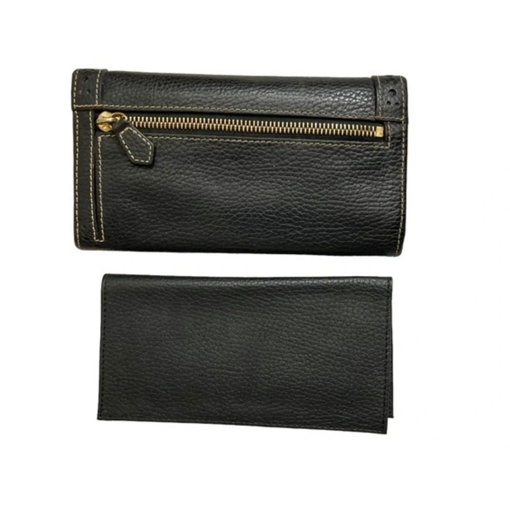 Dooney and Bourke rare perforated black pebbled leather 2 piece wallet set